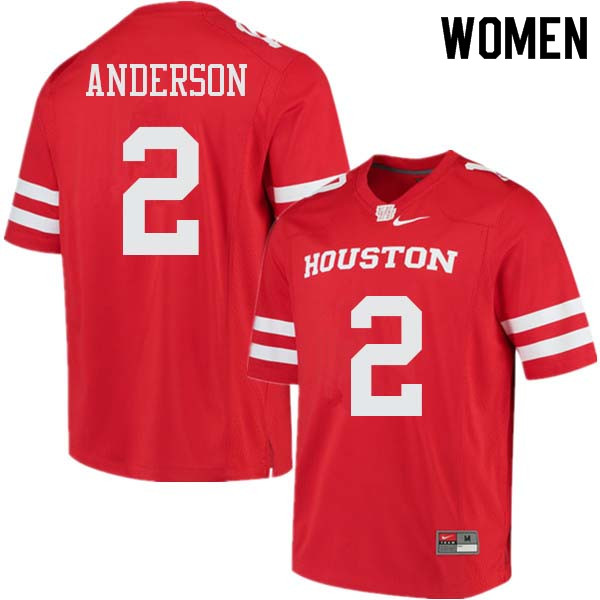 Women #2 Deontay Anderson Houston Cougars College Football Jerseys Sale-Red - Click Image to Close